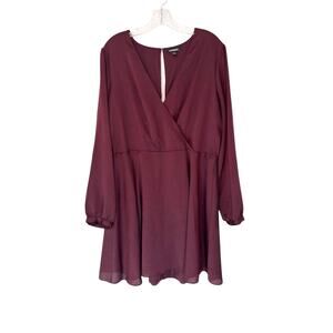 Express Dress Women's Brown V-Neck Long Sleeve‎ Gremlin Forest Moddy Size XL
